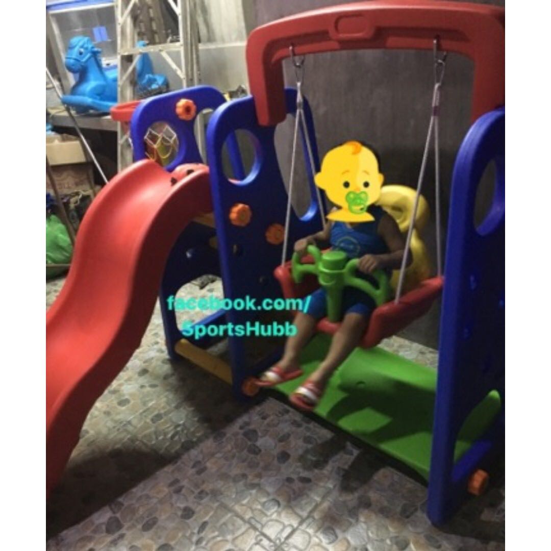 3 in 1 Playground Swing, Slide and Hoops (Category: Infant Playtime) located in Manila. Submitted by sportshubb (Listing ID 103093400, Image 2). Description: 3 in 1 Playground Swing, Slide and Hoops Price: 6499 Meet Up: Metro Manila We can do door to door cash-on-delivery (COD) within Metro Manila Area Shipping: Nationwide.