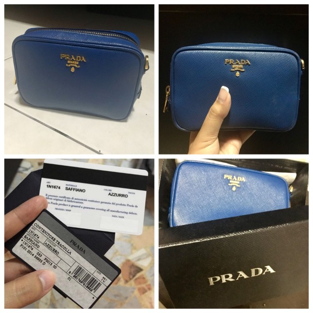 PRADA 1N1674 Mini Crossbody Bag Shoulder Bag Saffiano Leather Blue Women A