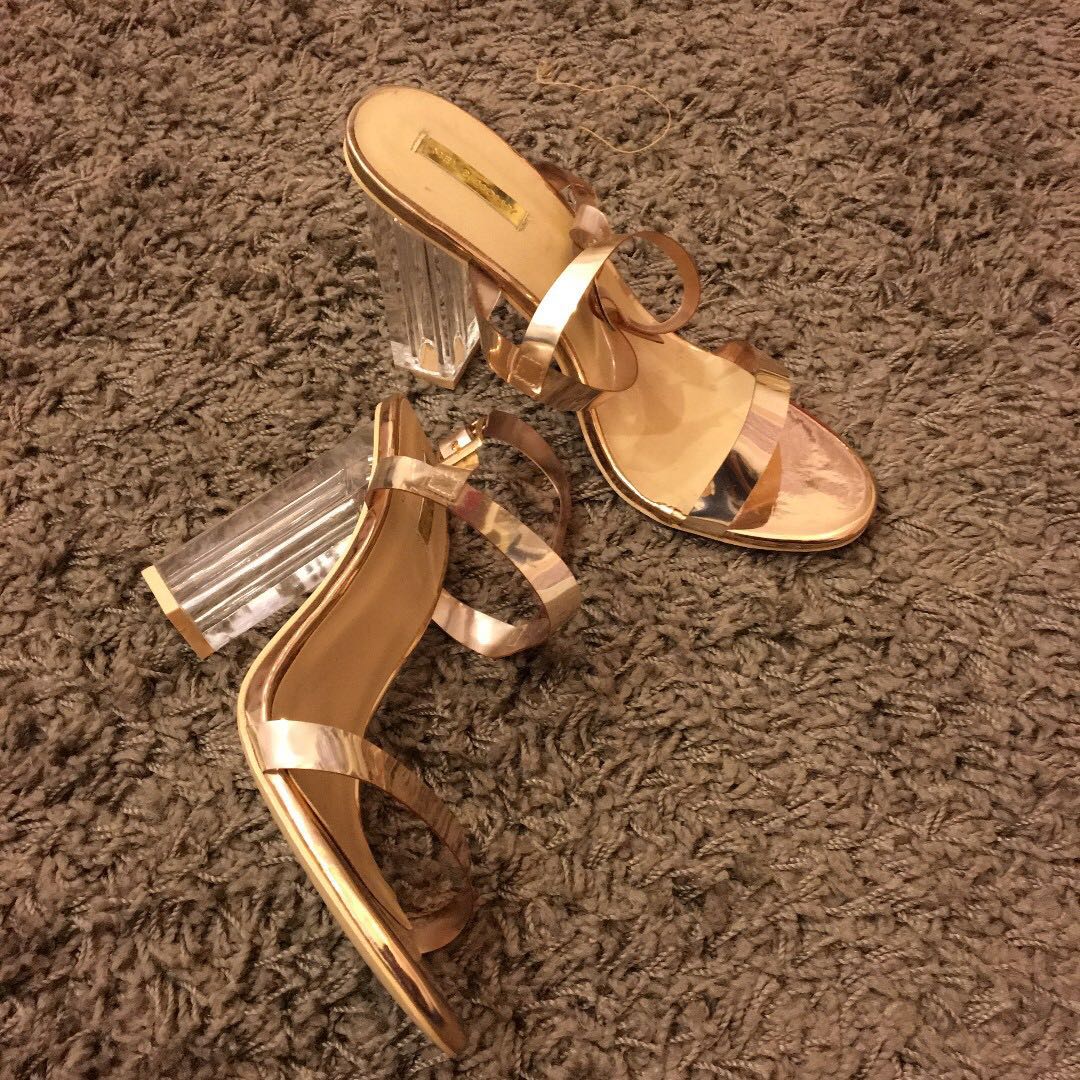 LOWER PRICE Mel Molly Rose Gold Glass Block High Heels