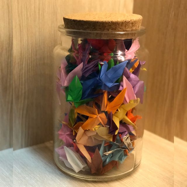 Glass Bottle Filled With Origami Cranes Design Craft