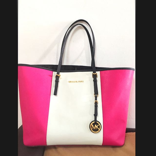 michael kors pink and white bag