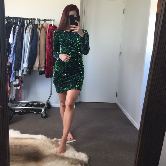 green sequin dress