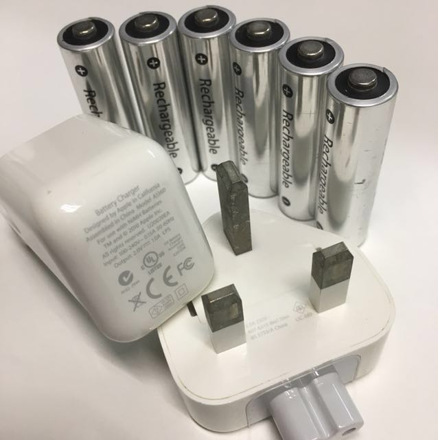 ORIGINAL Apple AA rechargeable battery + charger with 6 NiMH Batteries,  Computers & Tech, Parts & Accessories, Chargers on Carousell