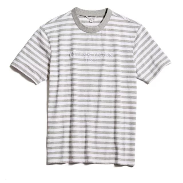 Guess x ASAP Rocky grey striped shirt size L, Men's Fashion, Tops & Sets, Tshirts & Polo Shirts on Carousell