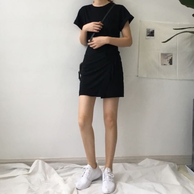 black dress outfit korean