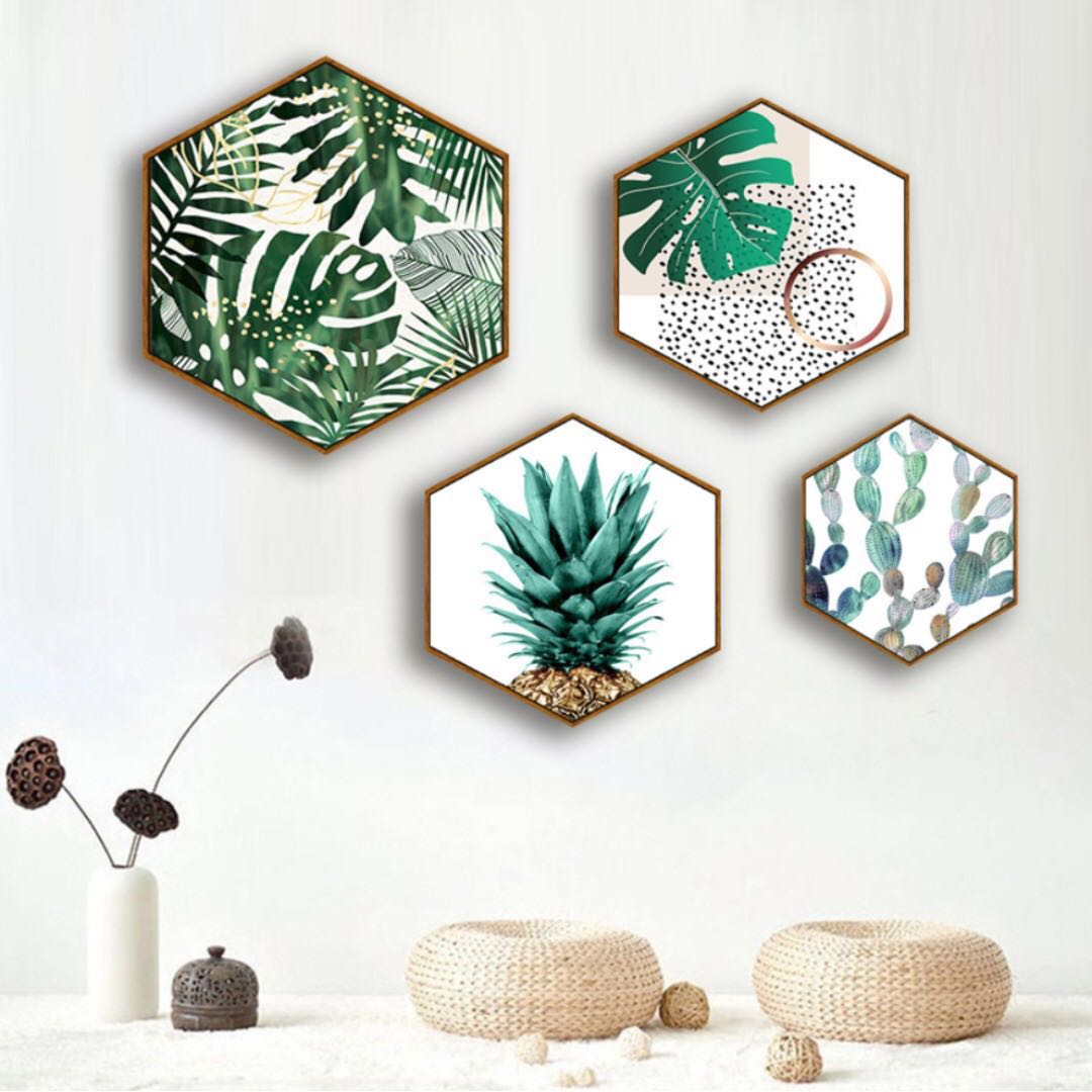 Tropical Wall Art In Hexagonal Frame Furniture Home Decor
