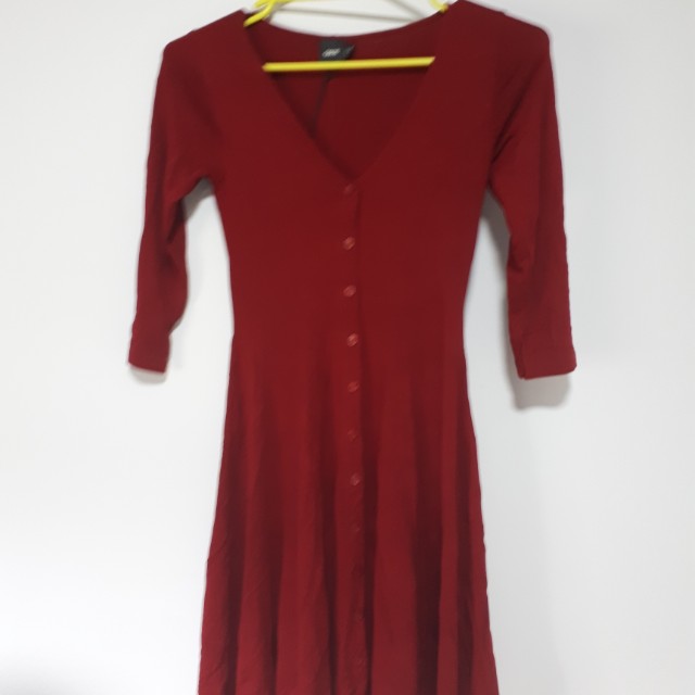 1 4 Sleeved Slimming Summer Red Dress Women S Fashion Clothes On