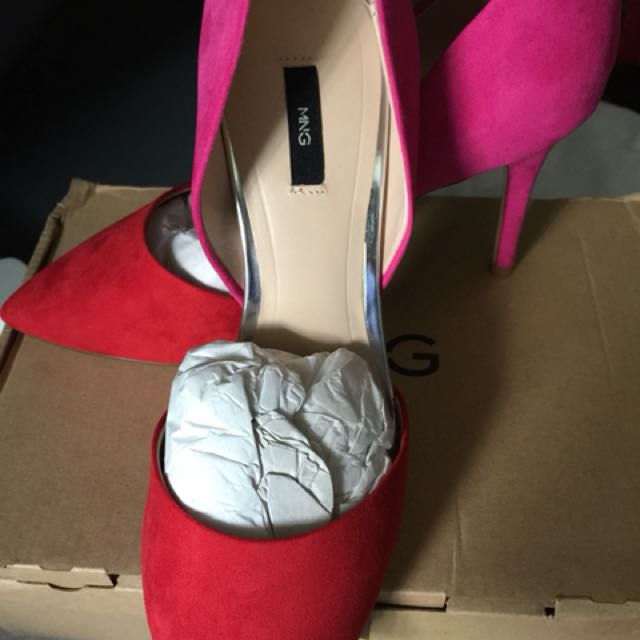 Mango Suede Stiletto In Red And Pink Combination Women S Fashion Shoes On Carousell