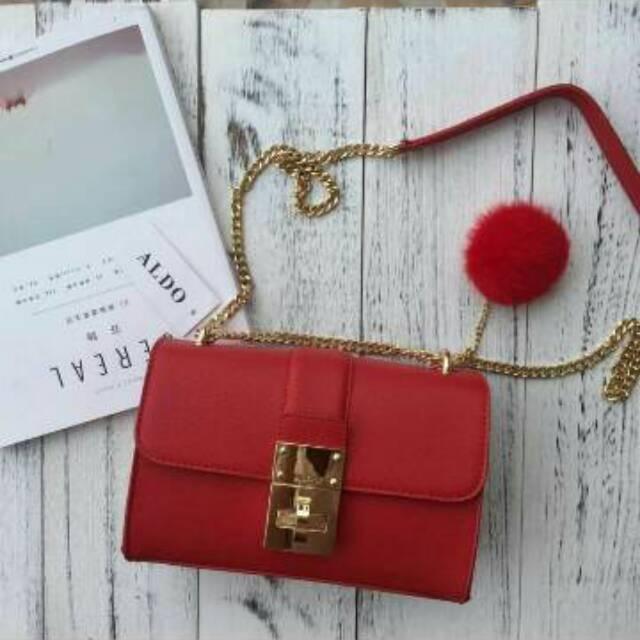 Original ALDO sling bag with pom original, Fashion, Wanita di Carousell