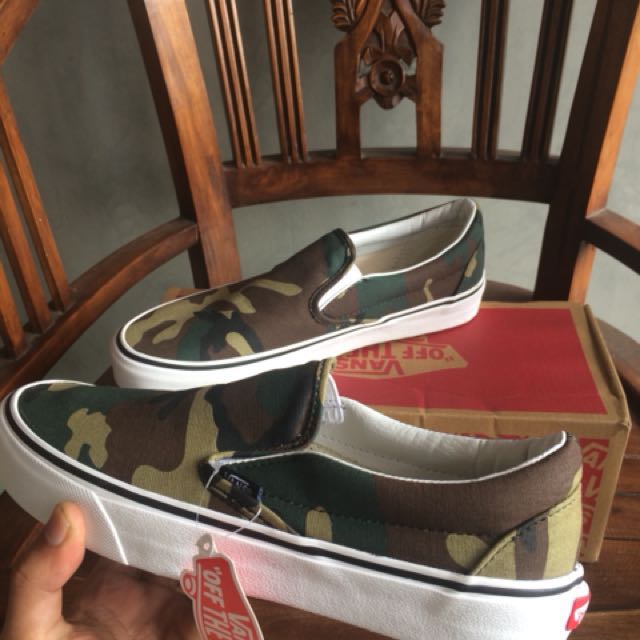 woodland camo vans slip on