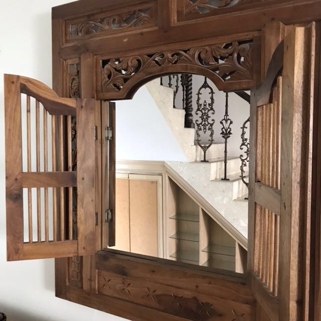 Vintage Hand Carved Balinese Indonesian Teak Window Mirror ... Vintage Hand Carved Balinese Indonesian Teak Window Mirror ...