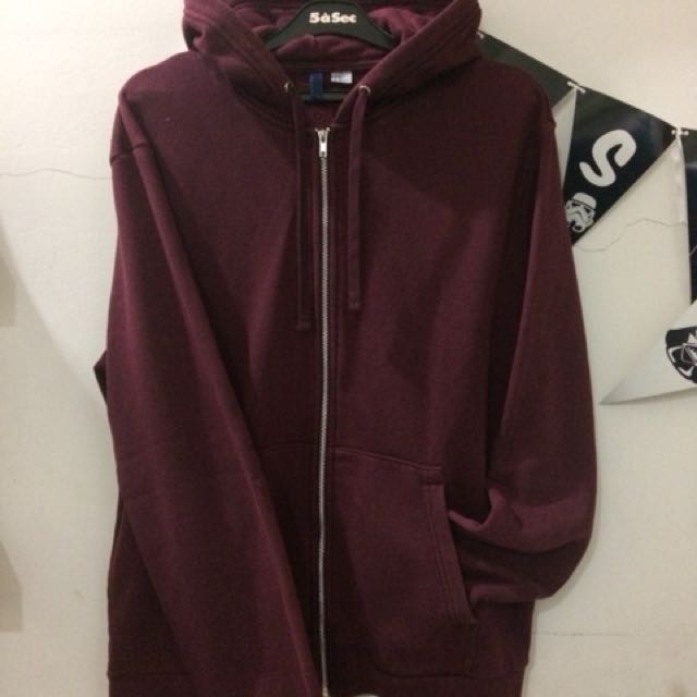 H M Zipper Hoodie Maroon