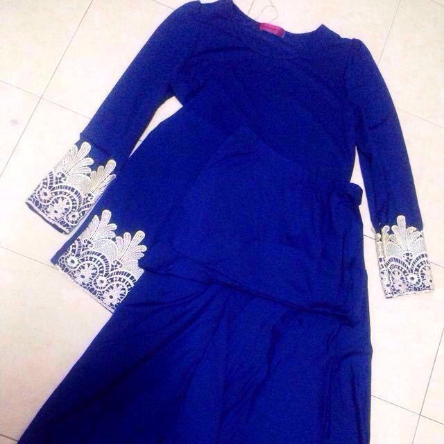 baju kurung moden royal blue 2018