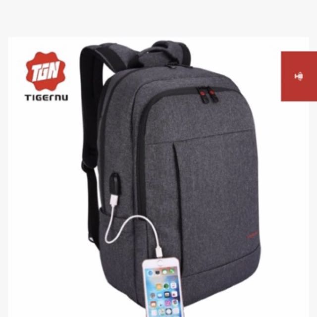 TIGERNU ANTITHEFT 17" LAPTOP BACKPACK 3142 BLACK GREY, Men's Fashion