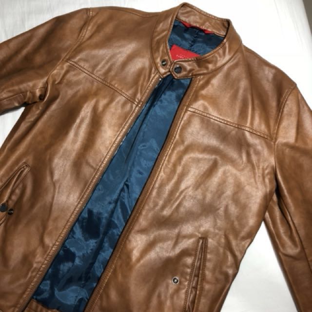 zara man leather jacket brown
