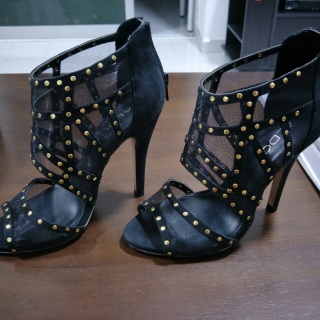black and gold studded heels
