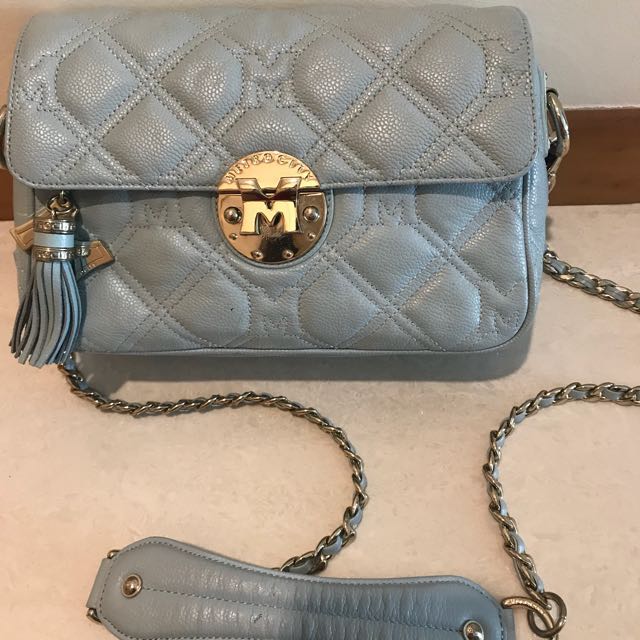 Korean luxury brand metrocity blue genuine leather chain bag