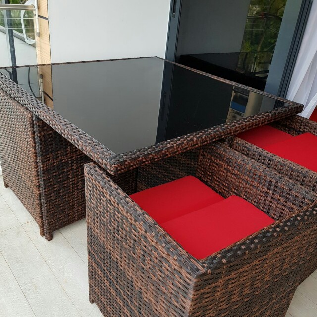 New Wicker Nesting Dining Set Additional Tempered Glass Top Furniture Tables Chairs On Carousell