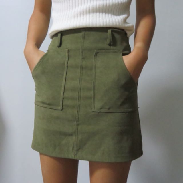 green suede skirt