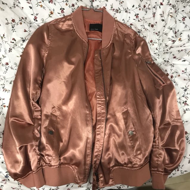 Rose gold satin bomber jacket 2025