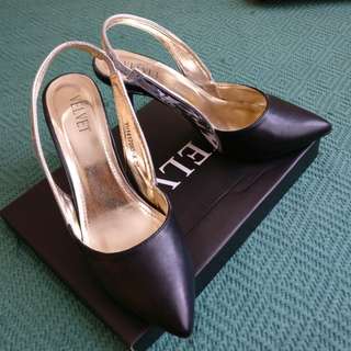 Ladies Black and Silver Heel Shoes