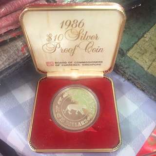 Singapore 1986 $10 Silver Proof Tiger Zodiac