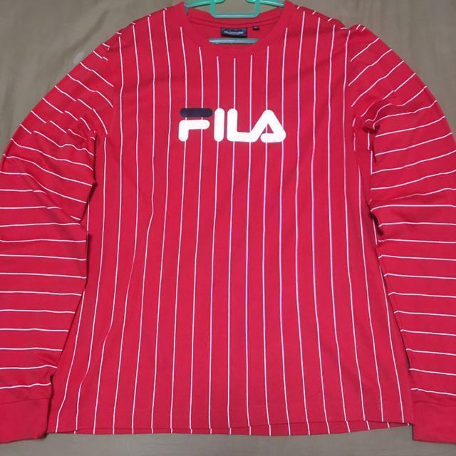 Fila Black Line Red Pinstripe Long Sleeve Tee T shirt Men s Fashion Tops Sets Tshirts Polo Shirts on Carousell