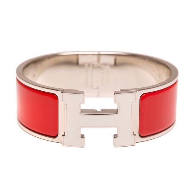 Hermes Red Enamel H Clic Clac Wide Bracelet In White Gold Hermes Red Enamel H Clic Clac Wide Bracelet In White Gold Luxury Accessories On Carou