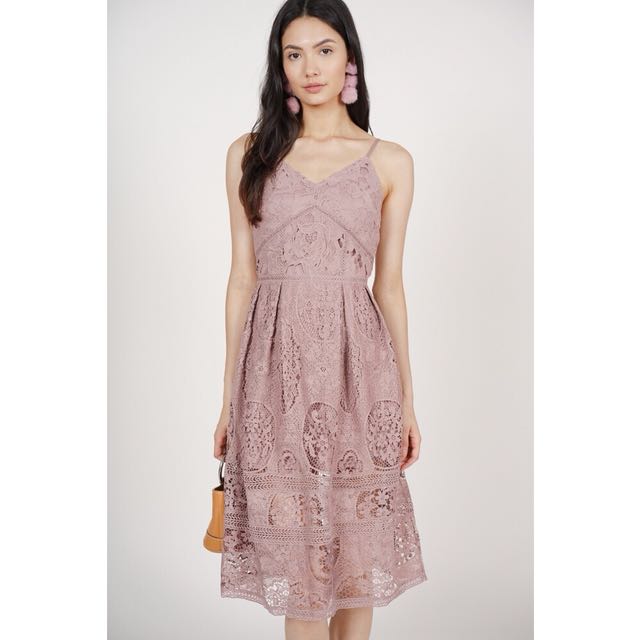 mauve lace midi dress