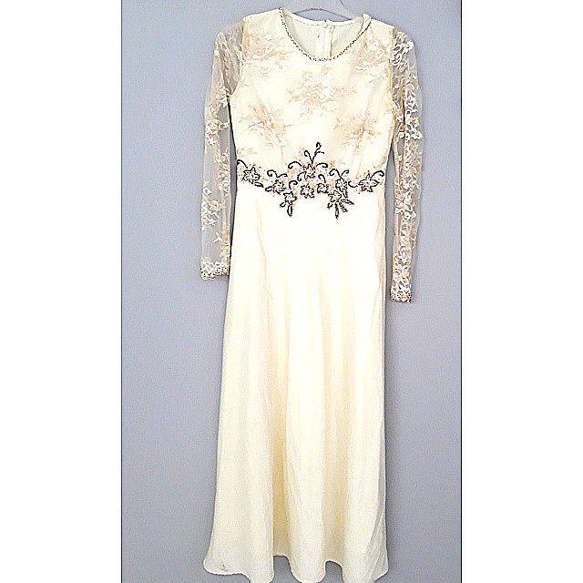 off white and gold dress