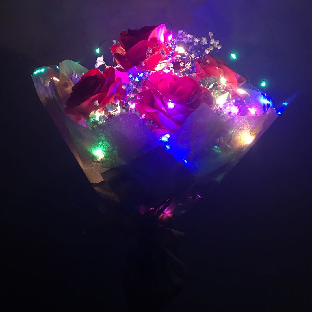 Reserved Bouquet Roses Flowers Rainbow Fairy Lights Design Photo