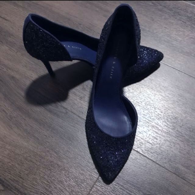 navy sparkly heels