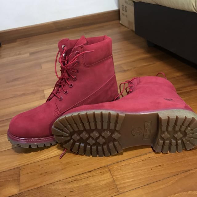 Red timberland best sale boots