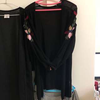 黑色針織刺繡圖案防曬外套