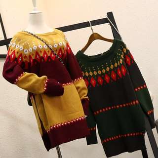 ❤️️ Long Sleeve Knitted long top dress bohemian style with side split