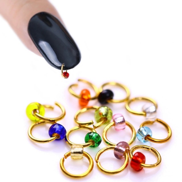1 Box Colorful Bead Dangle Drill Gold Silver Ring Design Stud Hole