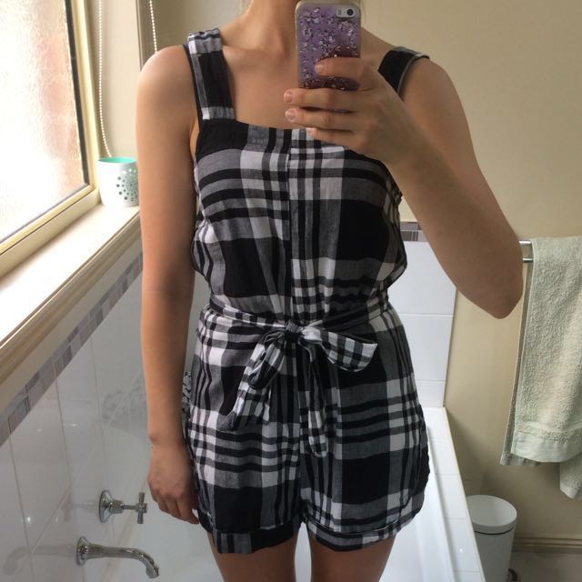 black and white checkered playsuit