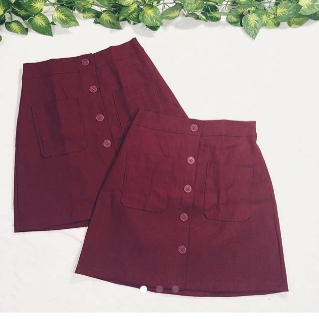 Maroon Button down Skirt Women s Fashion Bottoms Skirts on Carousell