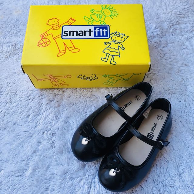 Smart fit black school doll shoes 2-3yo 