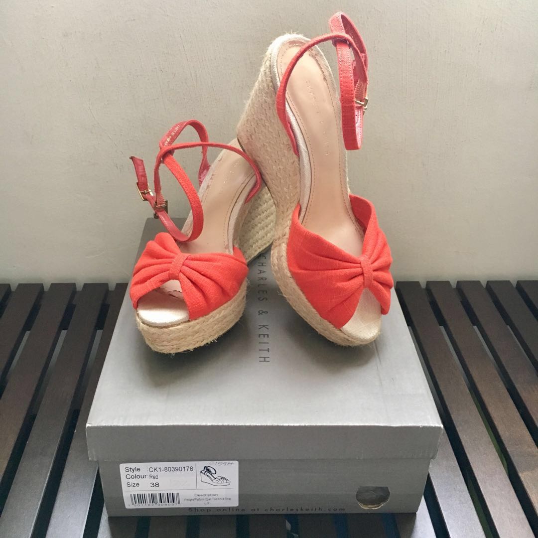 Red open toe wedges cheap