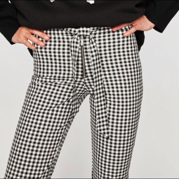 Zara Checked Gingham Trousers Flare 