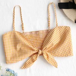 Yellow & White Checkered Cami Crop Top