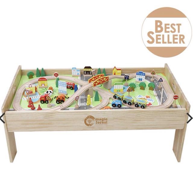 Brand New Wooden Play Table And Train Set Toys Games Bricks
