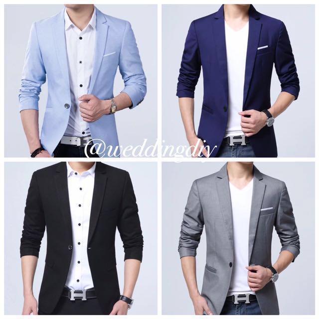 Men Suit Set Groomsmen 4pc Set Blazer Shirt Pants Men S Fashion Clothes On Carousell