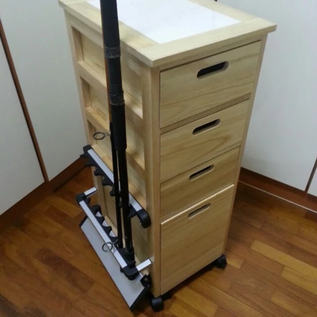 Fishing Rod Rack Stand 4 Drawer Cabinet Organiser Storage Space