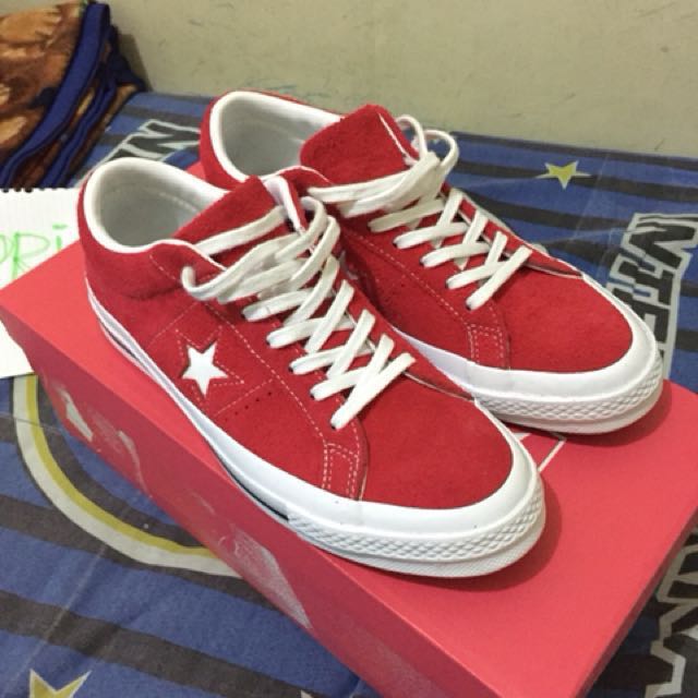 one star premium suede low top red