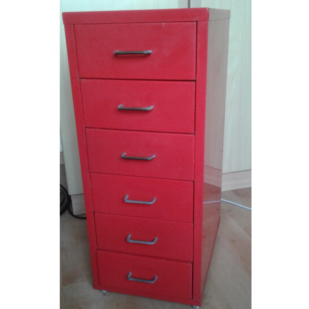 Drawer Cabinet Office In Red Metal Ikea, Red Filing Cabinet Ikea