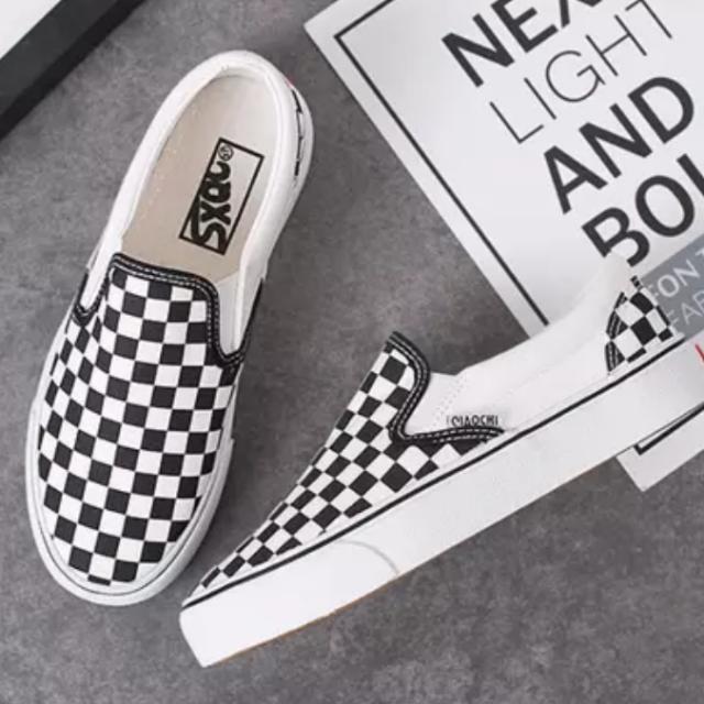 Vans Checkerboard Slip On Canvas Shoes Checkers Shoe Black White Box Casual Fashion Style Slip on Sturdy