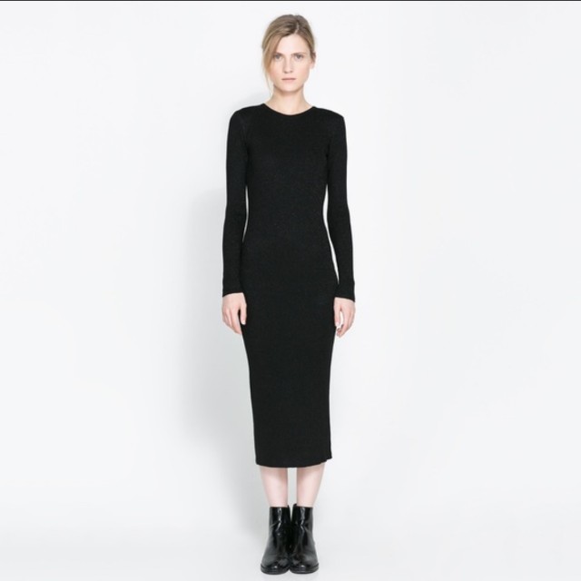 Zara knit open lower back black dress 