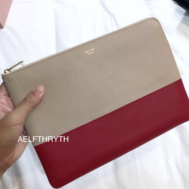 Authentic Celine Bicolor Solo Clutch Pouch In Beige Red Smooth Lambskin Luxury Bags Wallets on Carousell